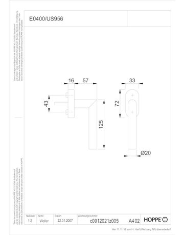 Bild Fenstergriff E0400/US956 Stand.,ov.,7/32-42,F9714M - HOPPE-1