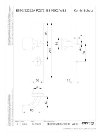Bild SI-HG E61G/2222ZA LS eck,15mm,ES1,ZA/PZ 92/10/8,F9714M - HOPPE-0