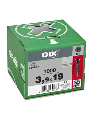 Bild Trockenbauschraube GIX-C Senkkopf 3,9x19mm,Vollgw,Kreuzschlitz H2,sw phos - SPAX-2