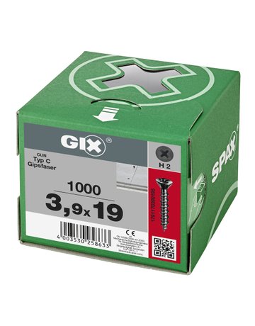 Bild Trockenbauschraube GIX-C Senkkopf 3,9x19mm,Vollgw,Kreuzschlitz H2,sw phos - SPAX-1