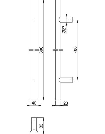 Bild HOPPE Stoßgriff E5091, BA 400mm, L 600mm, Durchmesser 40x23mm, verdeckt verschraubt, schwarz matt-1