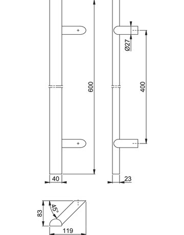 Bild Stoßgriff E5092 BA 400, L 600, Ø40x23,F69 - HOPPE-1