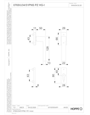 Bild Fenstertür- Halbgarnitur, Profilzylinder gelocht, Austin 0769/U34/51PNS, Nockendurchmesser 10, Aluminium naturfarbig - HOPPE-1