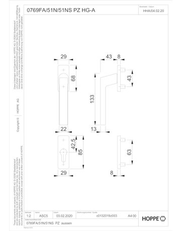 Bild Fenstertür- Halbgarnitur, Profilzylinder gelocht, Austin 0769FA/51N/51NS, Nockendurchmesser 10, Aluminium edelstahloptik matt - HOPPE-1