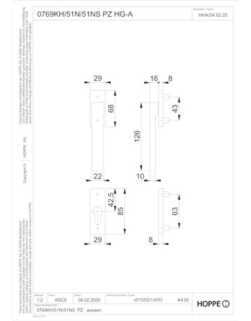 Bild Fenstertür- Halbgarnitur, Profilzylinder gelocht, Austin 0769KH/51N/51NS, Nockendurchmesser 10, Aluminium edelstahloptik matt - HOPPE-1
