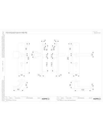 Bild HOPPE Sicherheits-Wechselgarnitur Austin FS-61G/2221/2210/1769, Langschild eckig, 12mm, ES 1, ohne Zylinderabdeckung, Profilzylinder gelocht, Entfernung 72mm, Vierkant 9mm, Türstärke 42-47mm, edelstahloptik matt eloxiert-1
