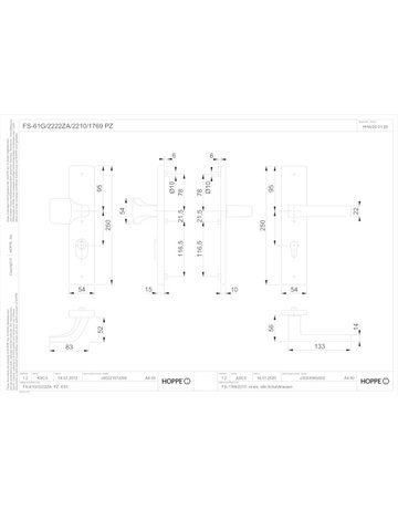 Bild HOPPE Sicherheits-Wechselgarnitur Austin FS-61G/2222ZA/2210/1769, Langschild eckig, 15mm, ES 1, mit Zylinderabdeckung, Profilzylinder gelocht, Entfernung 72mm, Vierkant 9mm, Türstärke 42-47mm, schwarz matt eloxiert-1