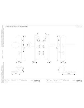Bild HOPPE Sicherheits-Wechselgarnitur Hamburg FS-86G/3331/3310/1700, Langschild oval, 12mm, ES 1, ohne Zylinderabdeckung, Profilzylinder gelocht, Entfernung 72mm, Vierkant 9mm, Türstärke 42-47mm, naturfarben eloxiert-1