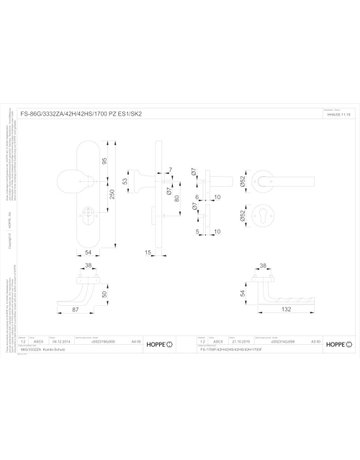 Bild HOPPE Kombi-Schutzgarnitur Hamburg FS-86G/3332ZA/42H/42HS/1700, Langschild/Rosette, ES 1, mit Zylinderabdeckung, Profilzylinder gelocht, Entfernung 72mm, Vierkant 9mm, TS 42 - 47mm, braun, bronzefarben, eloxiert, Schildstärke 15mm-1