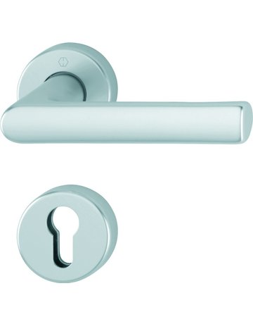 Bild HOPPE Drückergarnitur Hamburg FS-1700/42H/42HS, Rosette, Profilzylinder gelocht, Vierkant 9mm, DIN Links-Rechts, TS 45 - 65mm, Befestigungstechnik mit Stütznocken, silber, naturfarben, eloxiert-0