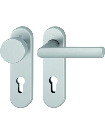 Bild HOPPE Wechselgarnitur Hamburg FS-58/353KH/1700, Kurzschild, oval, Profilzylinder gelocht, Entfernung 72mm, Vierkant 9mm, Türstärke 45 - 65mm, Befestigungstechnik mit Stütznocken, grau, edelstahloptik matt, eloxiert-0