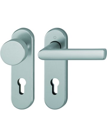 Bild HOPPE Wechselgarnitur Hamburg FS-58/353KH/1700, Kurzschild, oval, Profilzylinder gelocht, Entfernung 72mm, Vierkant 9mm, Türstärke 45 - 65mm, Befestigungstechnik mit Stütznocken, grau, stahlfarbig, eloxiert-0