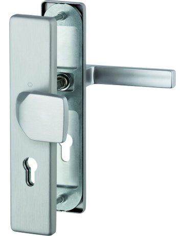 Bild HOPPE Sicherheits-Wechselgarnitur Austin FS-61G/2221/2210/1769, Langschild eckig, 12mm, ES 1, ohne Zylinderabdeckung, Profilzylinder gelocht, Entfernung 72mm, Vierkant 9mm, Türstärke 42-47mm, edelstahloptik matt eloxiert-0