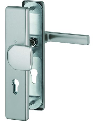 Bild HOPPE Sicherheits-Wechselgarnitur Austin FS-61G/2221/2210/1769, Langschild eckig, 12mm, ES 1, ohne Zylinderabdeckung, Profilzylinder gelocht, Entfernung 72mm, Vierkant 9mm, Türstärke 42-47mm, stahlfarbig eloxiert-0