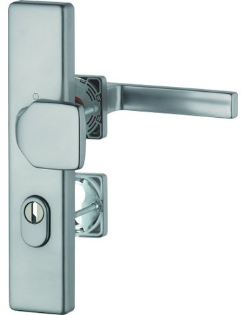 Bild HOPPE Kombi-Schutzgarnitur Austin FS-61G/2222ZA/52/52S/1769, Langschild/Rosette, ES 1, mit Zylinderabdeckung, Profilzylinder gelocht, Entfernung 72mm, Vierkant 9mm, TS 42 - 47mm, grau, stahlfarben, eloxiert, Schildstärke 15mm-0
