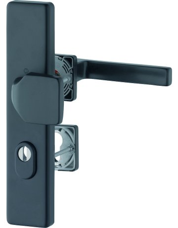 Bild HOPPE Kombi-Schutzgarnitur Austin FS-61G/2222ZA/52/52S/1769, Langschild/Rosette, ES 1, mit Zylinderabdeckung, Profilzylinder gelocht, Entfernung 72mm, Vierkant 9mm, TS 42 - 47mm, schwarz, schwarz matt, eloxiert, Schildstärke 15mm-0