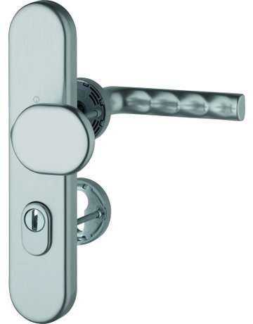 Bild HOPPE Kombi-Schutzgarnitur Hamburg FS-86G/3332ZA/42H/42HS/1700, Langschild/Rosette, ES 1, mit Zylinderabdeckung, Profilzylinder gelocht, Entfernung 72mm, Vierkant 9mm, TS 42 - 47mm, grau, stahlfarben, eloxiert, Schildstärke 15mm-0