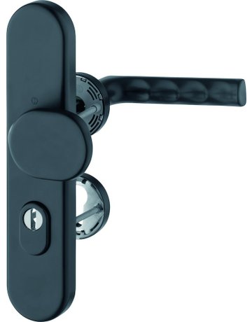 Bild HOPPE Kombi-Schutzgarnitur Hamburg FS-86G/3332ZA/42H/42HS/1700, Langschild/Rosette, ES 1, mit Zylinderabdeckung, Profilzylinder gelocht, Entfernung 72mm, Vierkant 9mm, TS 42 - 47mm, schwarz, schwarz matt, eloxiert, Schildstärke 15mm-0