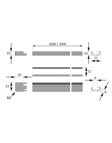 Bild ChannelLineG1 Profil, black, opal10-er Set L=2000, Alu-und Abdeckprofil - Halemeier-3
