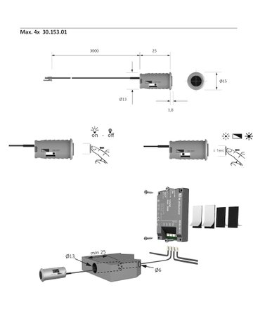 Bild MultiSwitch2 Schalter /Dimmer zum Einbohren, 3m LTG - Halemeier-3