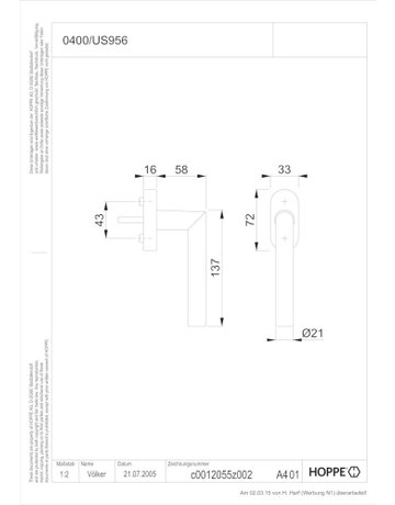Bild Fenstergriff 0400/US956 Stand.,ov.,7/32-42,F9714M - HOPPE-1