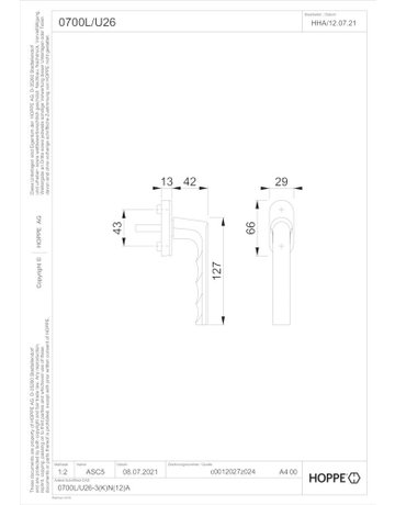 Bild Fenstergriff 0700L/U26 Stand.,ov.,7/32-42,F9714M - HOPPE-1