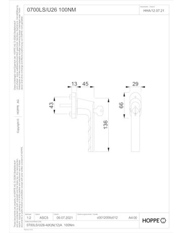Bild Fenstergriff 0700LS/U26 100NM abschliessbar ,ov.,7/32-42,F1 - HOPPE-1