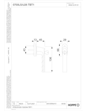 Bild Fenstergriff 0700LS/U26 abschliessbar ,ov.,7/32-42,TBT1,F1 - HOPPE-1