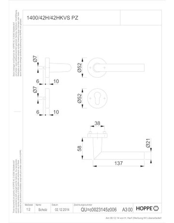 Bild Amsterdam 1400/42H/42HKVS Rosette ,PZ,8,F9714M,TS40-45 - HOPPE-1