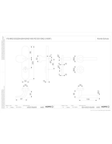 Bild HOPPE Kombi-Schutzgarnitur Amsterdam FS-86G/3332ZA/42H/42HS/1400, Langschild/Rosette, ES 1, mit Zylinderabdeckung, Profilzylinder gelocht, Entfernung 72mm, Vierkant 9mm, TS 42 - 47mm, schwarz, schwarz matt, eloxiert, Schildstärke 15mm-1