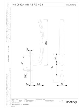 Bild HS-Grt.,PZ,stahlfarbig Atlanta HS-0530/431N-AS innen - HOPPE-1