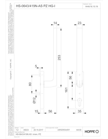 Bild HS-Grt.,PZ,naturfarbig Dallas HS-0643/419N-AS innen - HOPPE-1