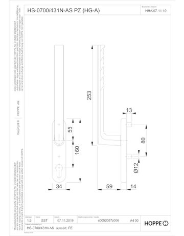 Bild HS-Grt.,PZ,schwarz matt Hamburg HS-0700/431N-AS außen - HOPPE-1