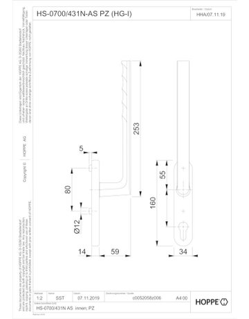 Bild HS-Grt.,PZ,schwarz matt Hamburg HS-0700/431N-AS innen - HOPPE-1