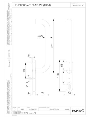 Bild HS-Grt.,PZ,edelstahl matt Paris HS-E038F-25/431N-AS innen - HOPPE-1