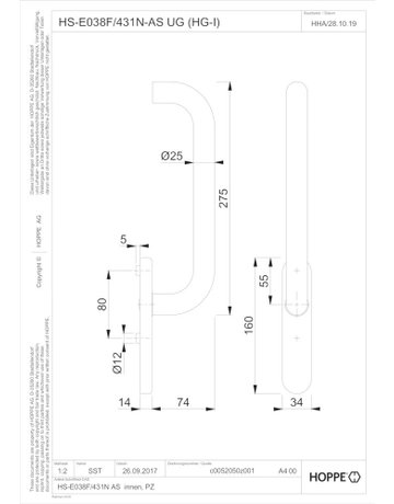 Bild HS-Grt.,UG,edelstahl matt Paris HS-E038F-25/431N-AS innen - HOPPE-1