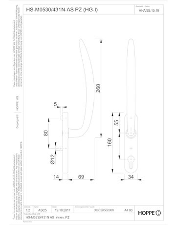 Bild HS-Grt.,PZ,messingfarben poliert-Resista Atlanta HS-M0530/431N-AS innen - HOPPE-1