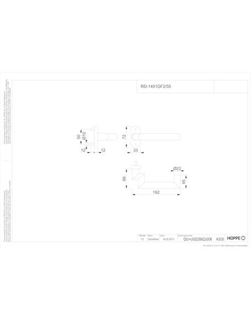 Bild HOPPE Halbgarnitur Rotterdam RD-1401GF2/55, ohne Schlüsselrosette, Vierkant 9mm, DIN Links-Rechts, TS 45 - 65mm, Befestigungstechnik mit Stütznocken, schwarz, schwarz matt, beschichtet-1