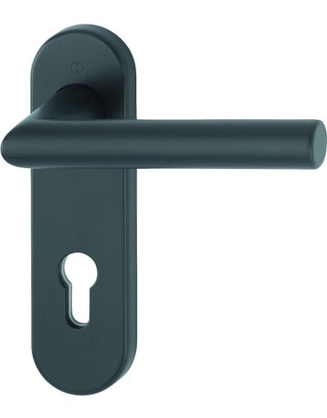 Bild HOPPE Drückergarnitur Amsterdam FS-1400/353KH, Kurzschild, oval, Profilzylinder gelocht, Entfernung 72mm, Vierkant 9mm, Türstärke 45 - 65mm, Befestigungstechnik mit Stütznocken, schwarz, schwarz matt-0
