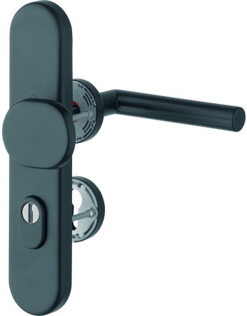 Bild HOPPE Kombi-Schutzgarnitur Amsterdam FS-86G/3332ZA/42H/42HS/1400, Langschild/Rosette, ES 1, mit Zylinderabdeckung, Profilzylinder gelocht, Entfernung 72mm, Vierkant 9mm, TS 42 - 47mm, schwarz, schwarz matt, eloxiert, Schildstärke 15mm-0