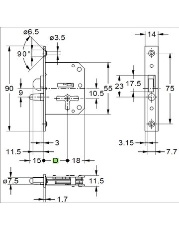 Bild Einst.-Rolljalousieschloss 2173/30 links / unten Zuhaltung 8 X 8 mm - JuNie-2