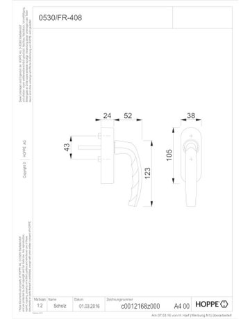 Bild Drehkipp- Fenstergriff, mit Funk-Konsole, Atlanta 0530/FR-408, Vierkant 7, Stift vorstehend 32-42, Aluminium, stahlfarbig eloxiert - HOPPE-1