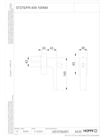 Bild Drehkipp- Fenstergriff, mit Funk-Konsole, Toulon 0737S/FR-409 100NM, Vierkant 7, Stift vorstehend 32-42, Aluminium, naturfarbig matt - HOPPE-1