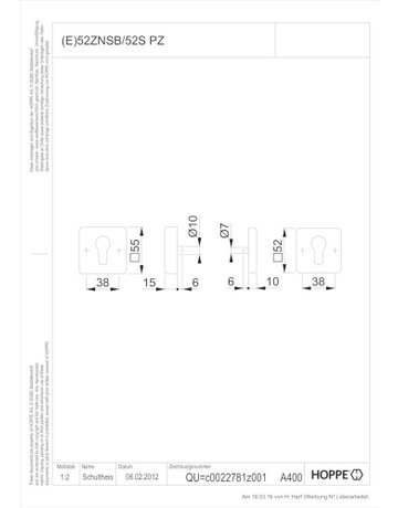 Bild Schutzrosette E52ZNSB/52S eck,15mm/PZ,F69,TS57-62 - HOPPE-1