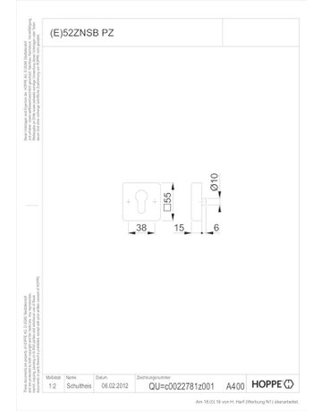 Bild Schutzrosette E52ZNSB eck,15mm/PZ,F69,TS57-62 - HOPPE-1