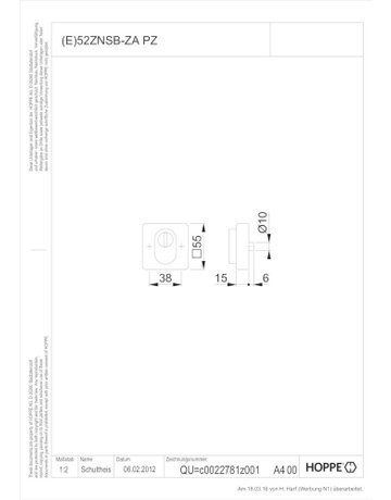 Bild Schutzrosette E52ZNSB-ZA eck,15mm,ZA/PZ,F69,TS57-62 - HOPPE-1