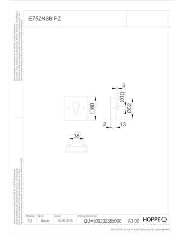 Bild Schutzrosette E75ZNSB eck/fla.,2mm/PZ,F69,TS65-75 - HOPPE-1