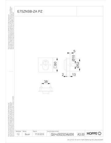 Bild Schutzrosette E75ZNSB-ZA eck/fla.,2mm,ZA/PZ,F69,TS65-75 - HOPPE-1
