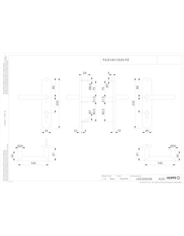 Bild HOPPE Drückergarnitur Rotterdam FS-E1401/353H, Langschild, oval, Profilzylinder gelocht, Entfernung 72mm, Vierkant 9mm, Türstärke 40 - 65mm, Befestigungstechnik mit Stütznocken, grau, edelstahl matt-1