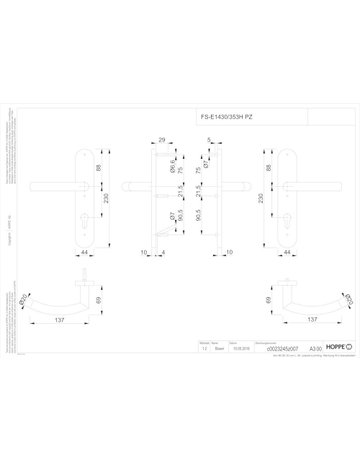 Bild HOPPE Drückergarnitur Trondheim FS-E1430/353H, Langschild, oval, Profilzylinder gelocht, Entfernung 72mm, Vierkant 9mm, Türstärke 40 - 65mm, Befestigungstechnik mit Stütznocken, grau, edelstahl matt-1
